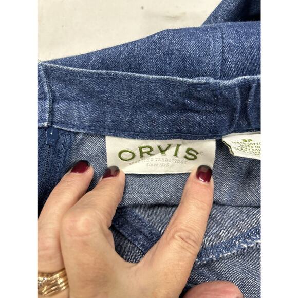 Orvis 8P Blue Denim Jean Skirt Midi Modest Home School Mid Calf Elastic Stretch - Picture 10 of 13
